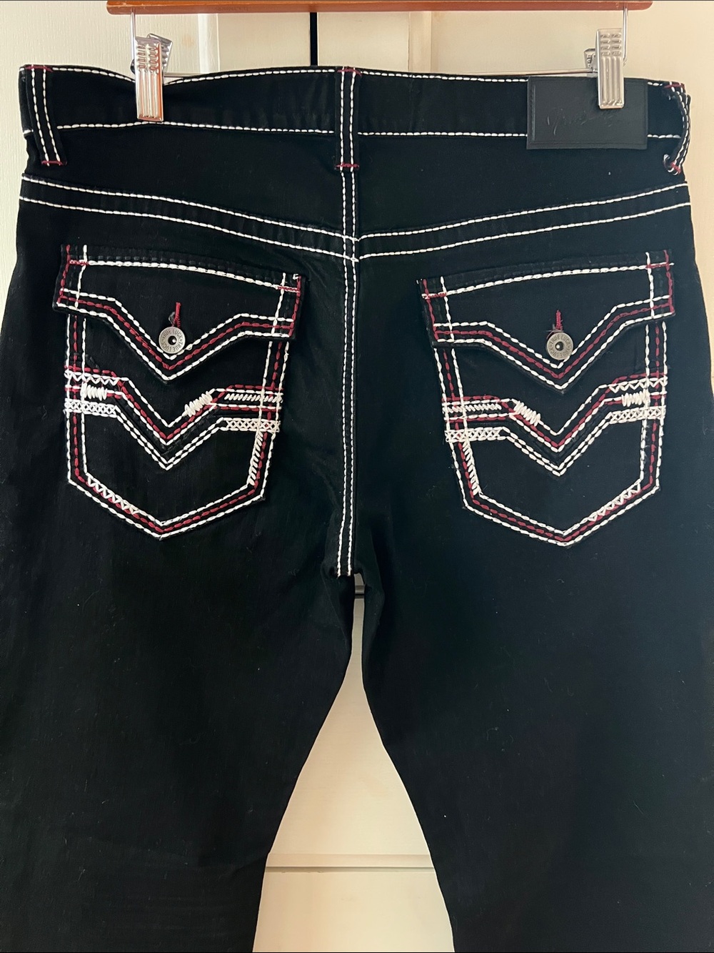 Black Straight-Leg Jeans with Embellished Back Pockets